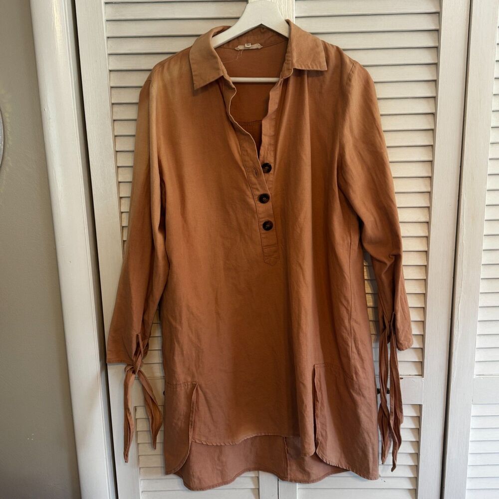 RD Style Tunic Top Tie Sleeve Large Terracotta Womens Boho‎ Cotton Blouse